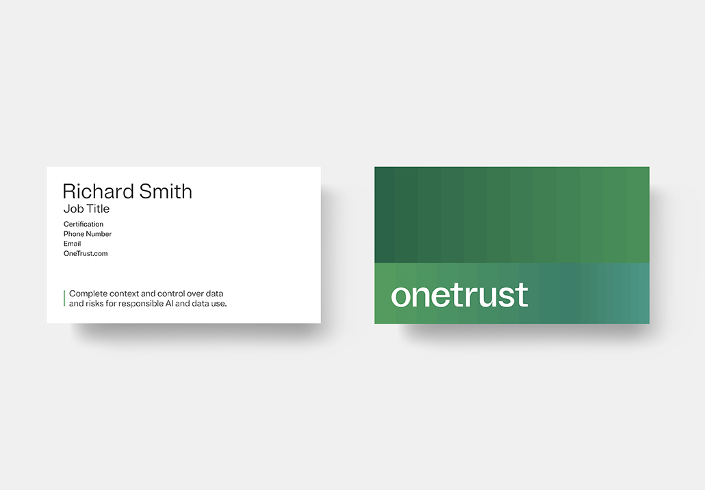 Stacks of OneTrust business cards